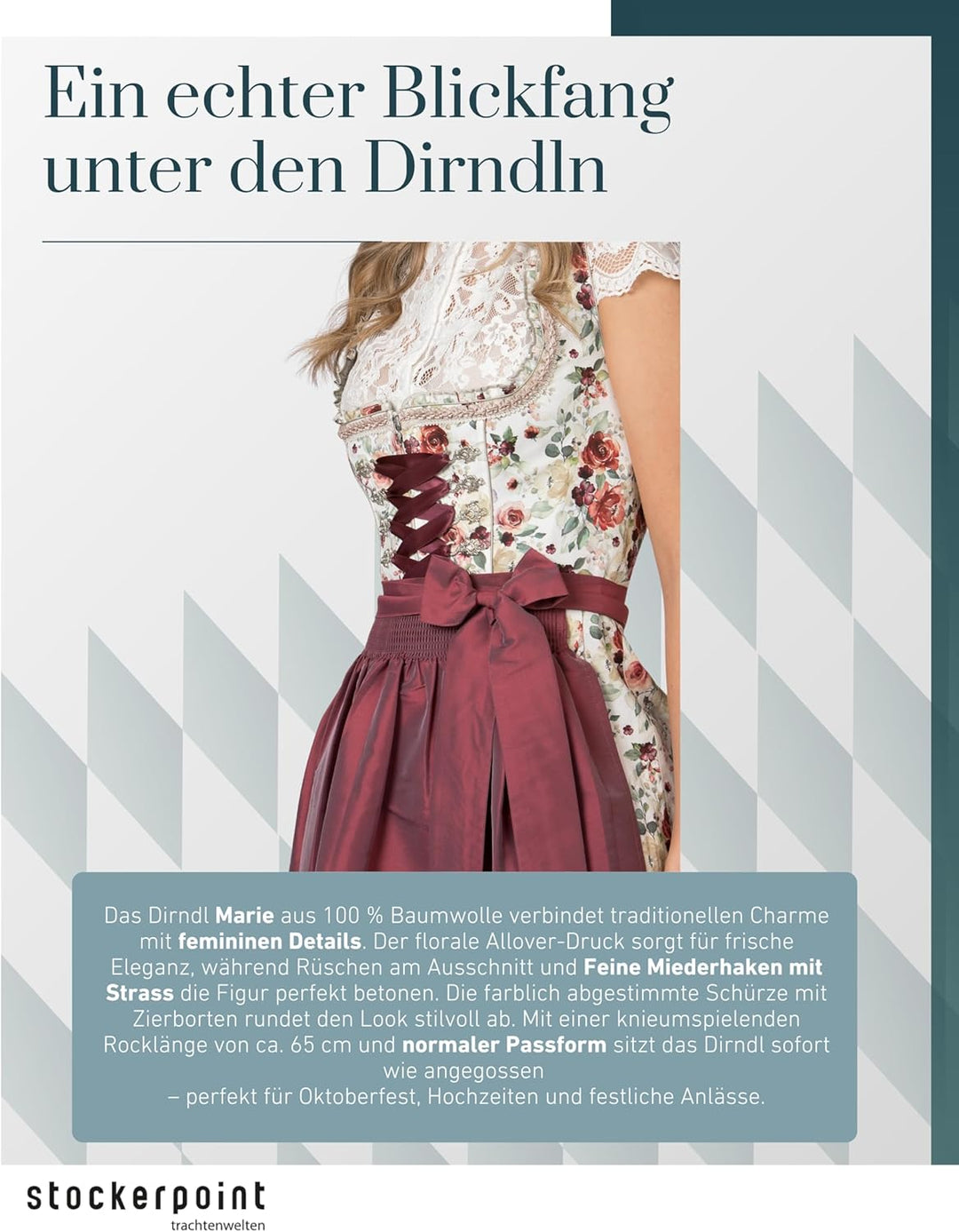 Stockerpoint Damen Dirndl Marie Kleid für besondere Anlässe 36 Rosenholz, 36 Rosenholz