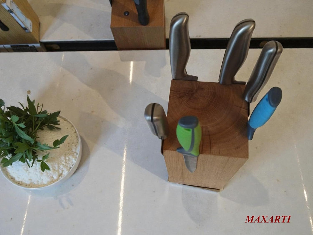 360°Drehbarer Messerblock onhe Messern, magnetisch Eicheh Holz, Messerständer, Messer Halter Küche,