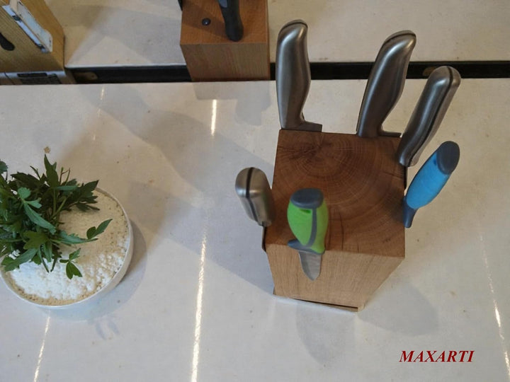 360°Drehbarer Messerblock onhe Messern, magnetisch Eicheh Holz, Messerständer, Messer Halter Küche,