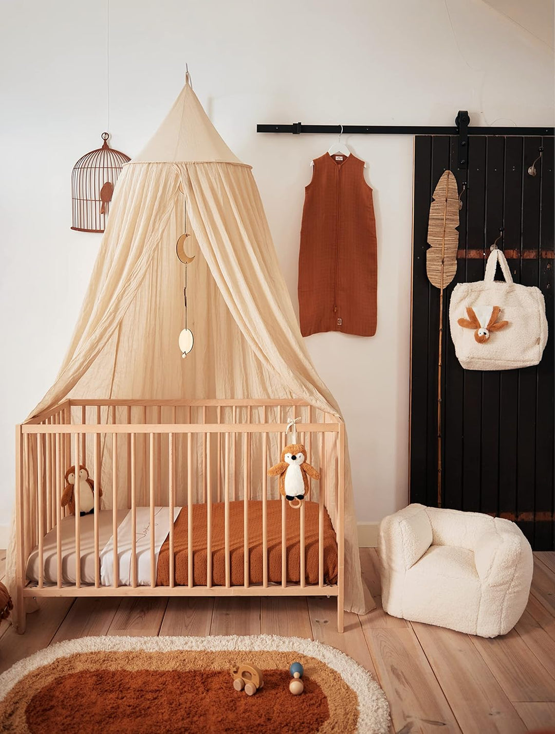 Jollein Baldachin Vintage Nougat - Höhe 245 cm - Betthimmel Babybett Kinderzimmer - Beige