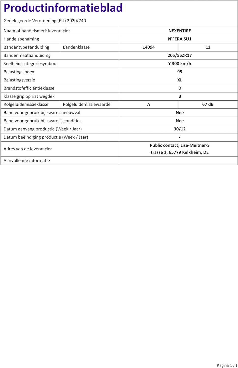 Nexen N'Fera SU1 XL RPB - 205/55R17 95Y - Winterreifen