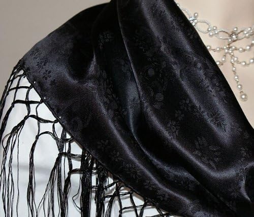 Seidentuch Tuch schwarz Dirndl-Trachtentuch 75x75cm Dirndltuch Seide Fransentuch für Tracht Trachten