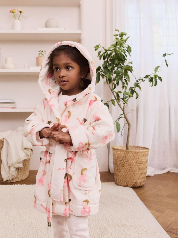 NEXT Mädchen Bademantel aus Fleece 74-80 White/Pink Ballerina, 74-80 White/Pink Ballerina