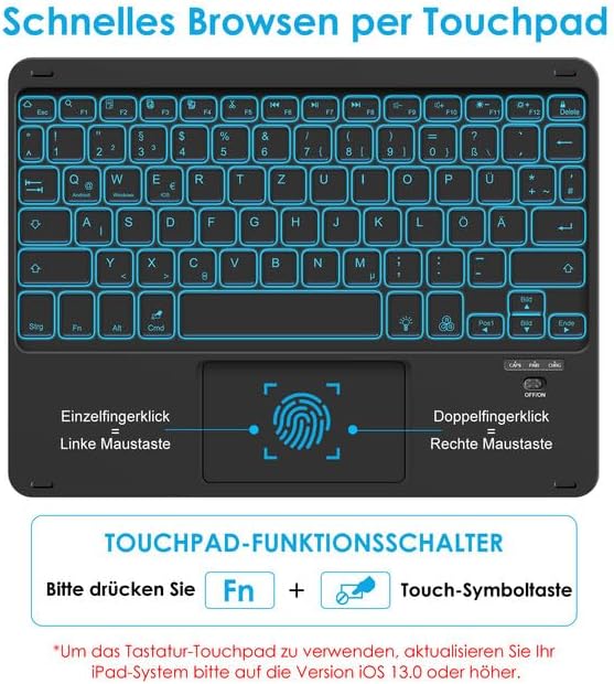 SOPPY Tastatur mit Touchpad kabellose Bluetooth Tastaturen mit 7-Farbiger Hintergrundbeleuchtung, Ul