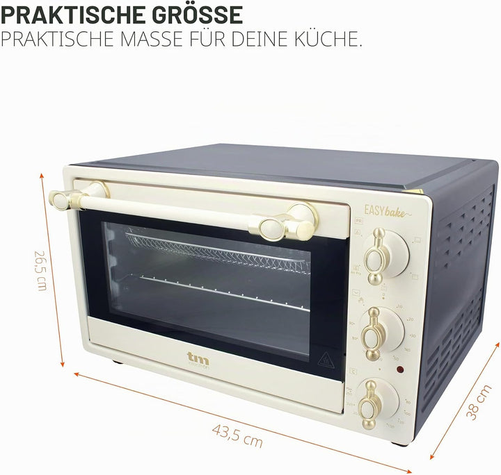 TM Electron EASYBAKE TMPHO020REB Mini Backofen Retro Design mit Fritteuse Funktion ohne Öl, 20 Liter
