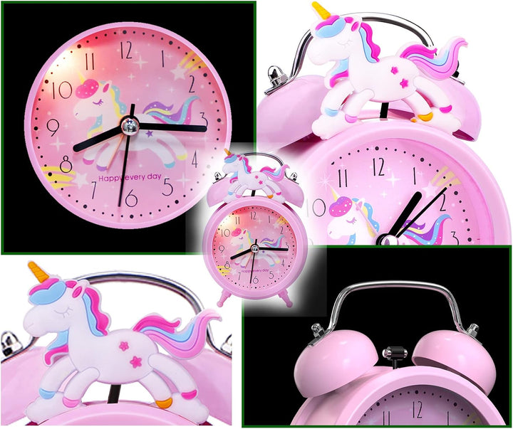 TCJJ Einhorn wecker für Mädchen, Nicht Tickend Wecker Kinder MäDchen,Leiser Nachttisch Rosa Wecker,K