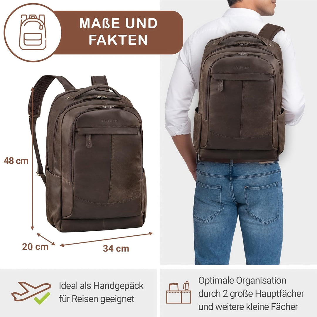 STILORD Maxim Premium XL Business Rucksack Herren Leder Vintage Lederrucksack Damen Laptop 17 bis 19