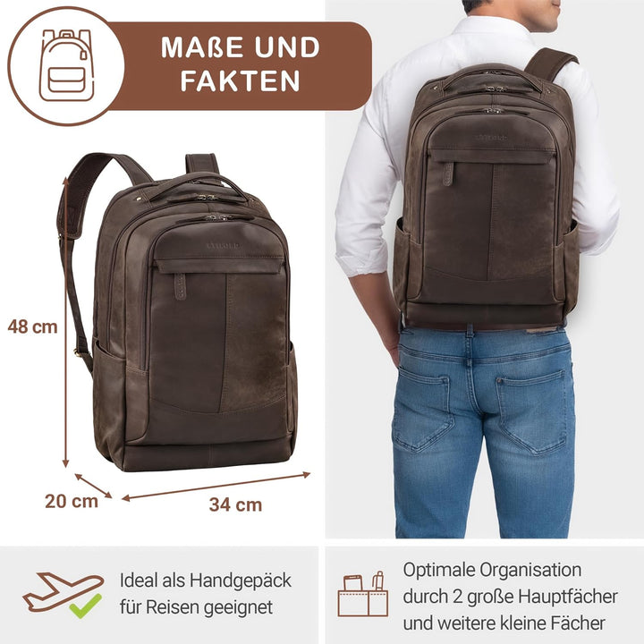 STILORD Maxim Premium XL Business Rucksack Herren Leder Vintage Lederrucksack Damen Laptop 17 bis 19