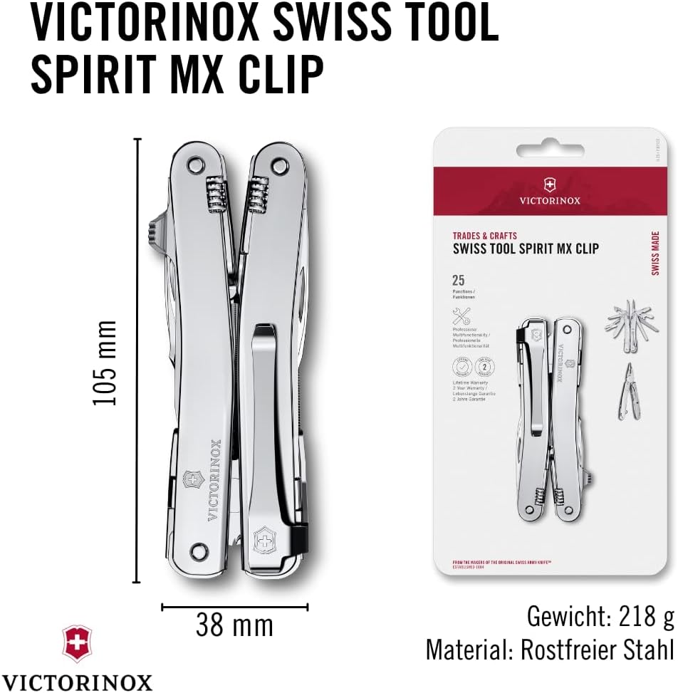 Victorinox Schweizer Taschenmesser Swiss Tool Spirit MX Clip, 24 Funktionen, Multitool Inkl. Zange,