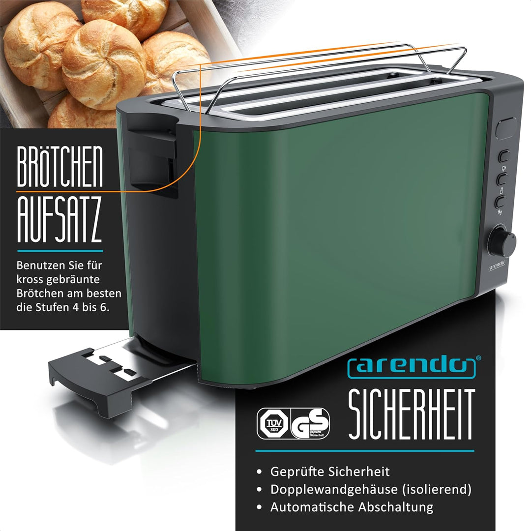 Arendo - Edelstahl Toaster Langschlitz 4 Scheiben - Defrost Funktion - wärmeisolierendes Gehäuse - m