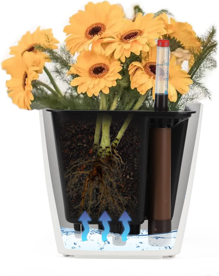 CPROSP 6X Selbstbewässerungstopf mit Wasserstandsanzeigen, Kräutertopf Selbstbewässernd 13,7 * 13,5