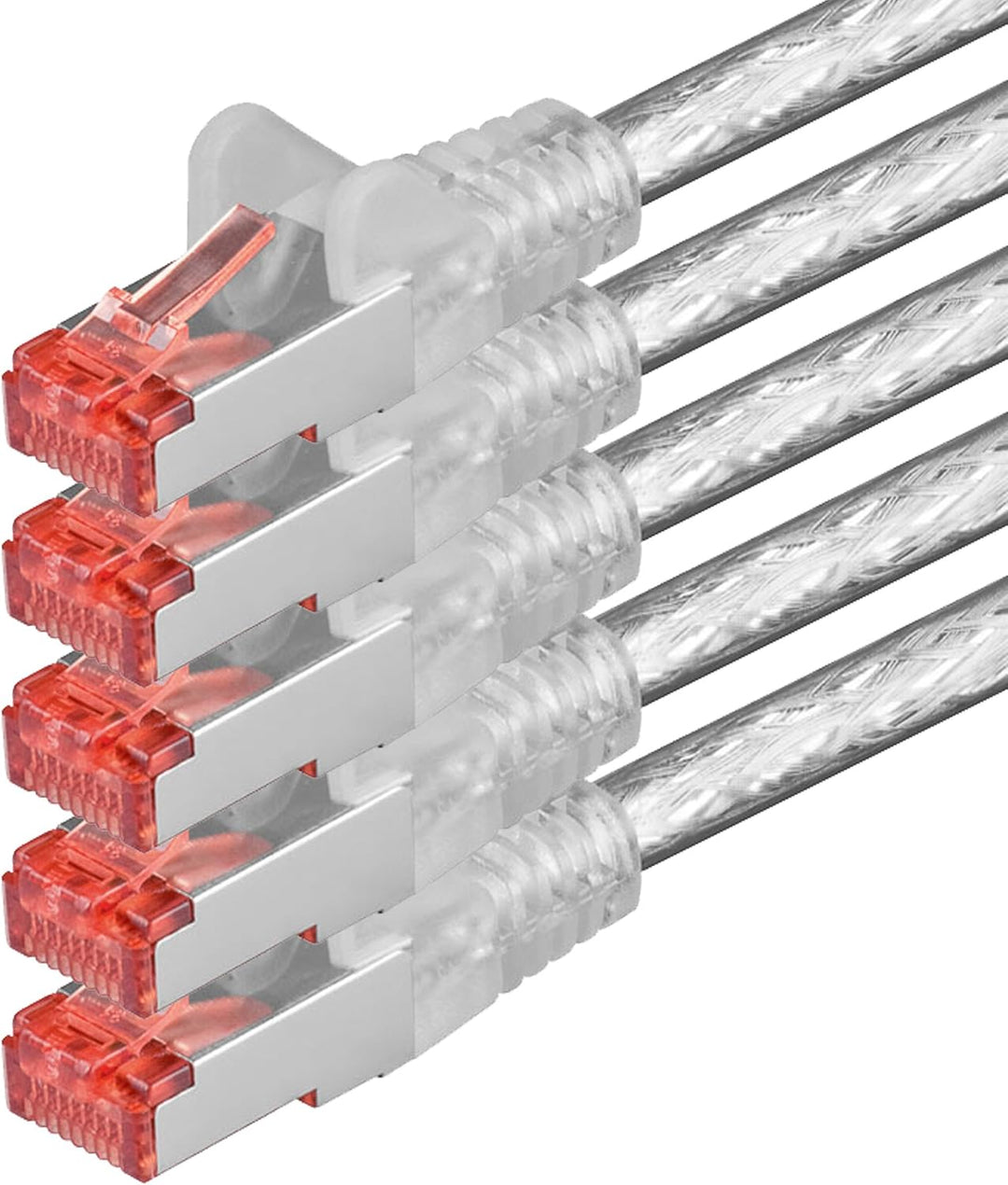 1aTTack.de 5x 10m - Cat 6 Netzwerk-Kabel Patch-Kabel Cat6 RJ45 SFTP - transparent 10,0 Meter transpa