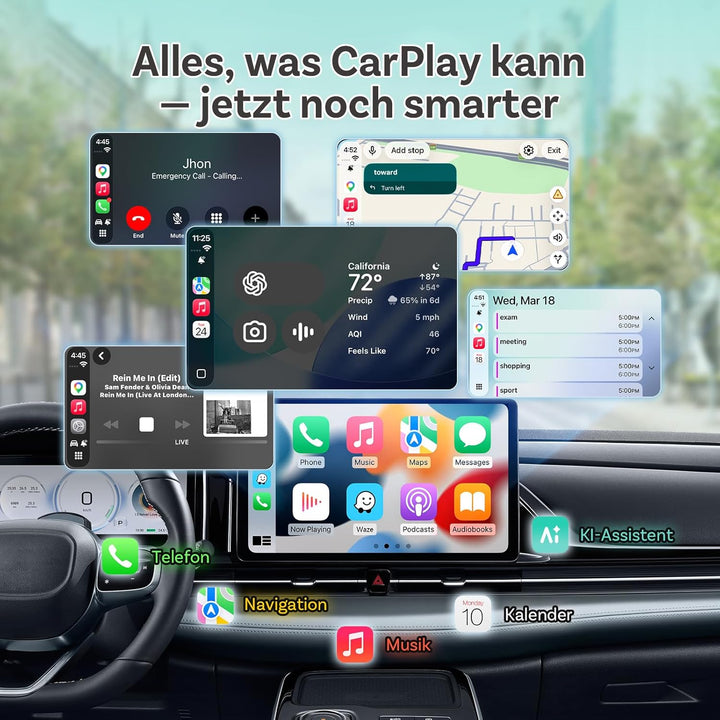 2026 Ottocast Mini Pico CarPlay Adapter, Wandelt kabelgebundenes CarPlay & Android Auto in Wireless