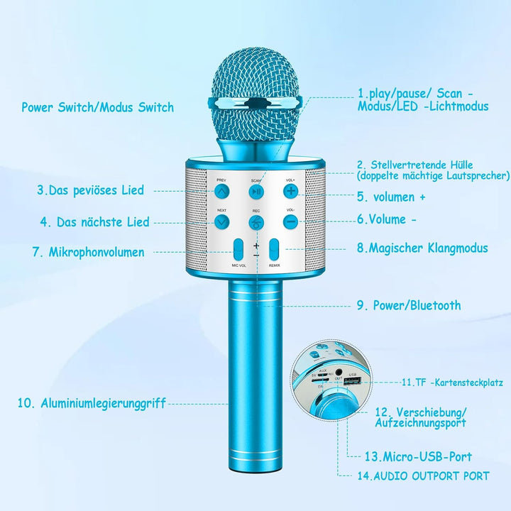 Karaoke Mikrofon Kinder, Drahtloses Bluetooth Mikrofon mit LED, Geschenke Mädchen Teenager Mädchen J