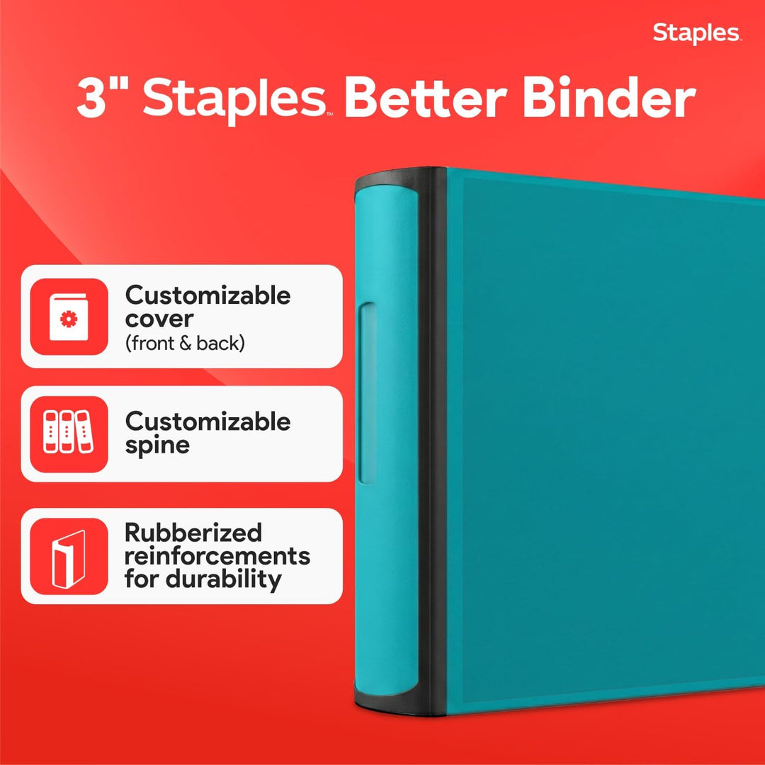 Staples 3 Inch BetterView Binder with D-Rings (Teal) blaugrün, blaugrün