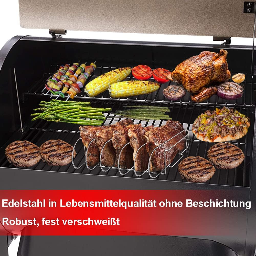 Spareribs Halter Grill – Rippchenhalter aus reinem Edelstahl für 5 Rippchen – Aufsatz zur Zubereitun