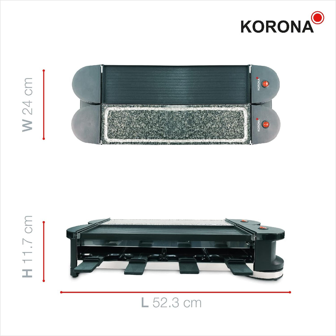 Korona 45071 Klappbares Raclette für 8 Personen | Mit 8 Pfännchen & Spateln | Naturstein- & Antihaft