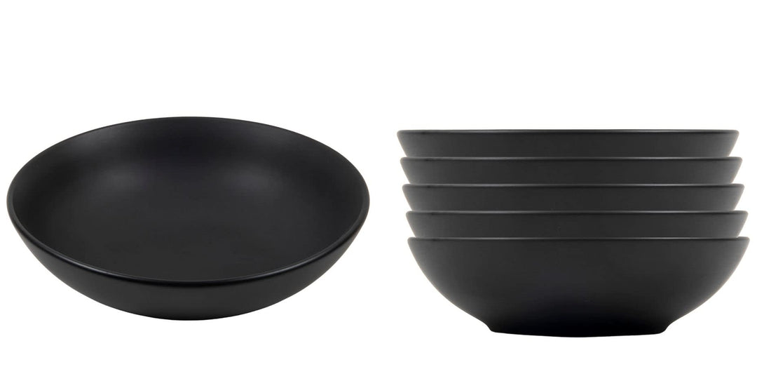 Suppenteller Ø 20 cm schwarz matt - 6er Set - Tiefe Teller für Suppe Pasta Salat Müsli - Porzellan G