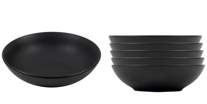 Suppenteller Ø 20 cm schwarz matt - 6er Set - Tiefe Teller für Suppe Pasta Salat Müsli - Porzellan G