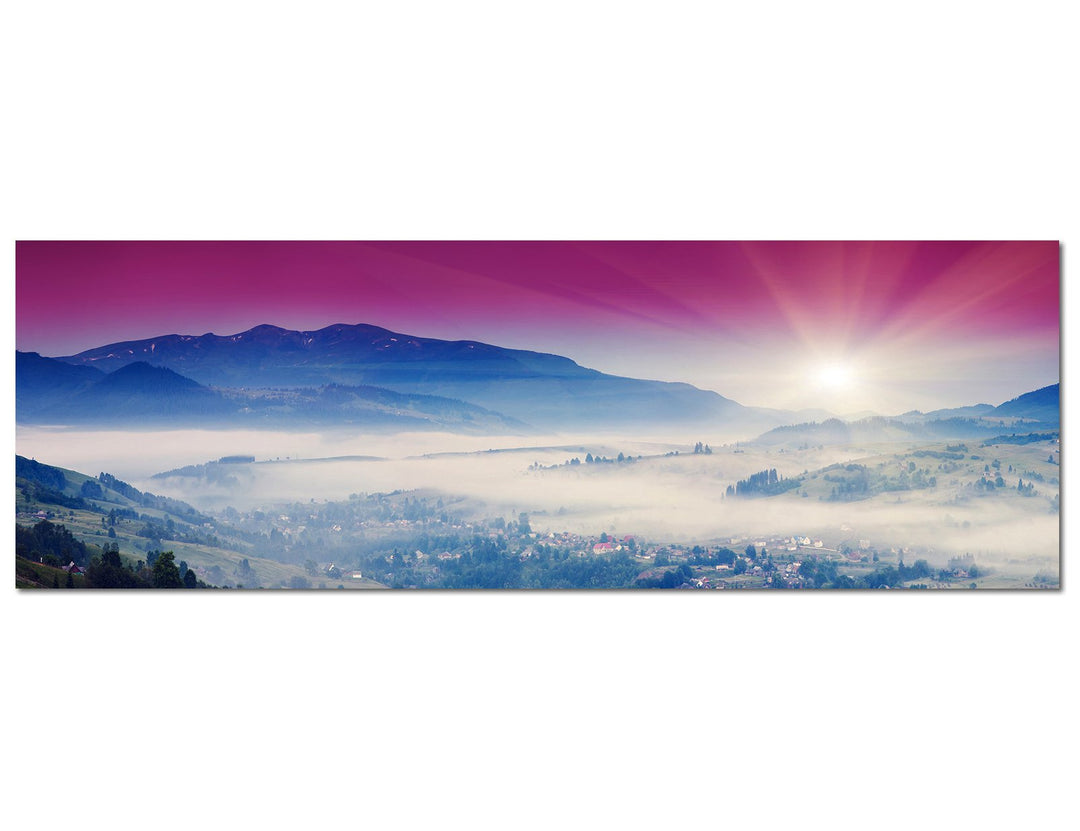 Paul Sinus Art Panoramabild auf Leinwand und Keilrahmen 120x40cm Ukraine Berge Nebel Sonnenuntergang