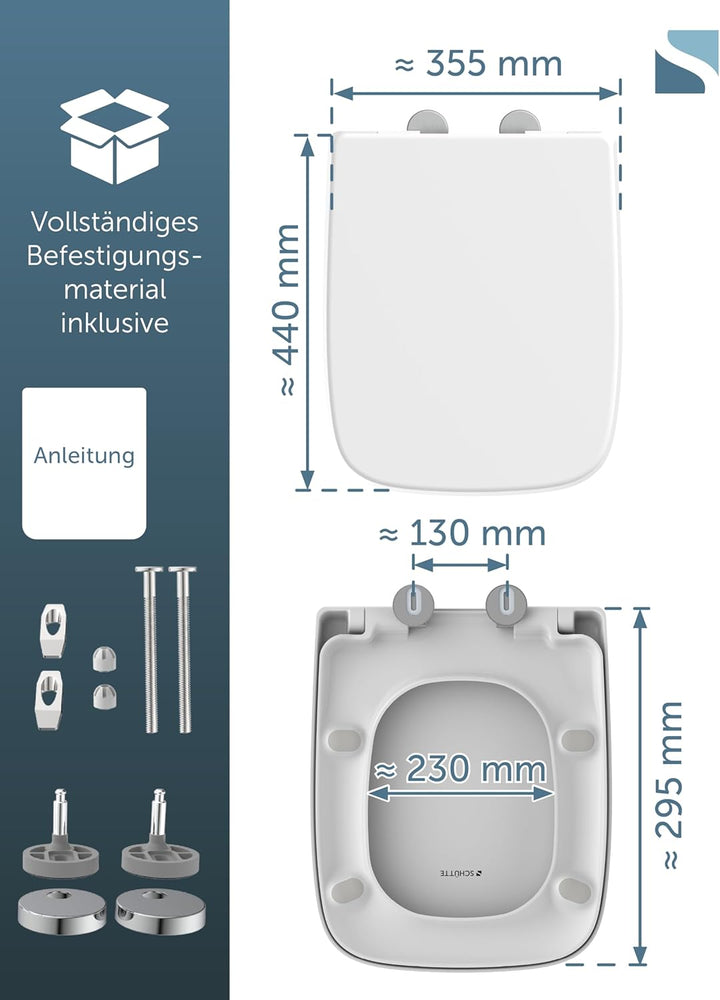 SCHÜTTE WC-Sitz Eckig (E-Form) | Passgenau für Keramag Renova Nr. 1 Plan | 5 Jahre Garantie & 250 kg