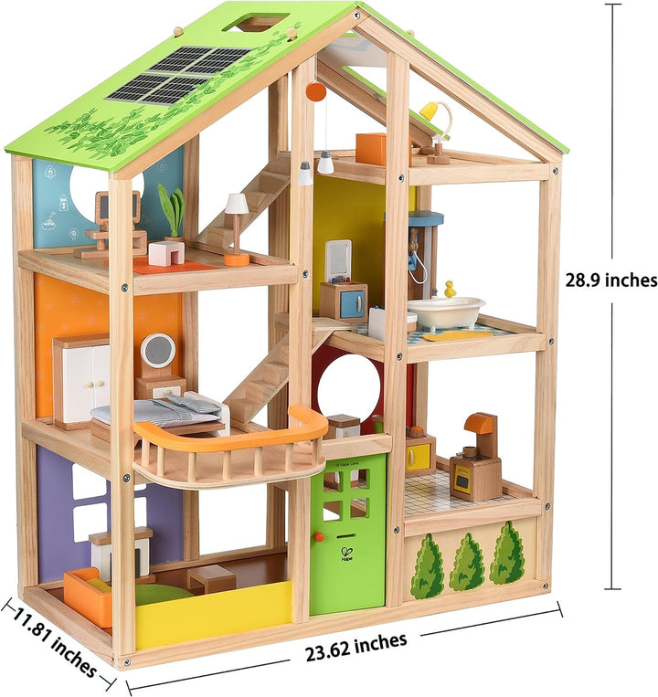 Hape Vier-Jahreszeiten Puppenhaus aus Holz von Hape | Preisgekröntes dreistöckiges Puppenhaus mit Mo