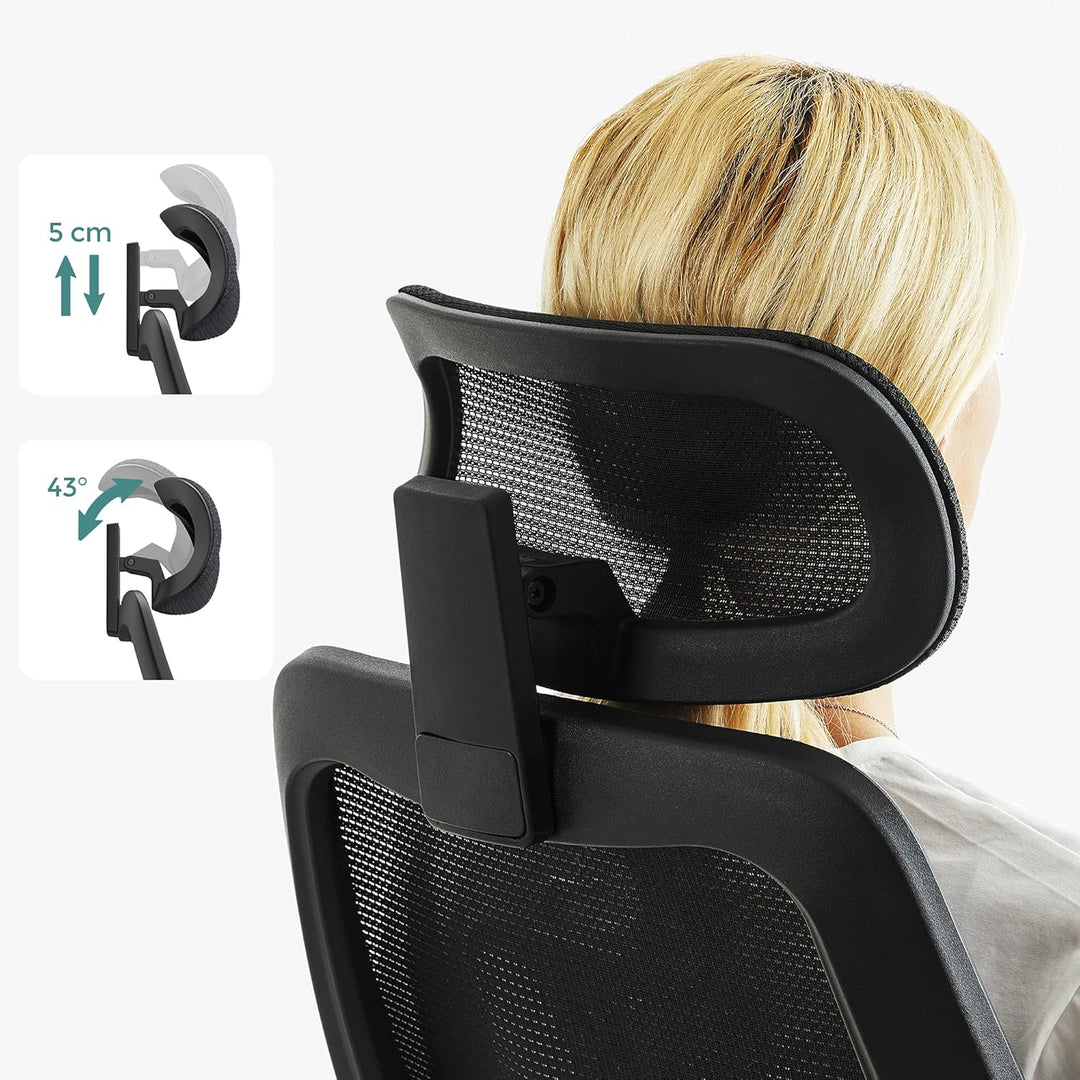 SONGMICS Bürostuhl, ergonomischer Stuhl, Drehstuhl, verstellbare Armlehnen und Kopfstütze, aus atmun