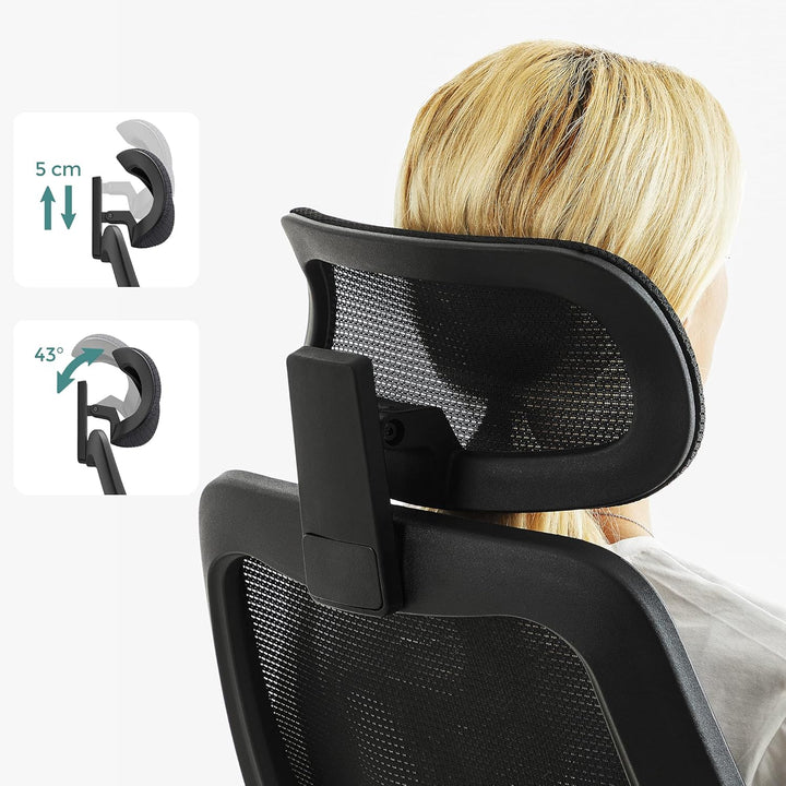 SONGMICS Bürostuhl, ergonomischer Stuhl, Drehstuhl, verstellbare Armlehnen und Kopfstütze, aus atmun