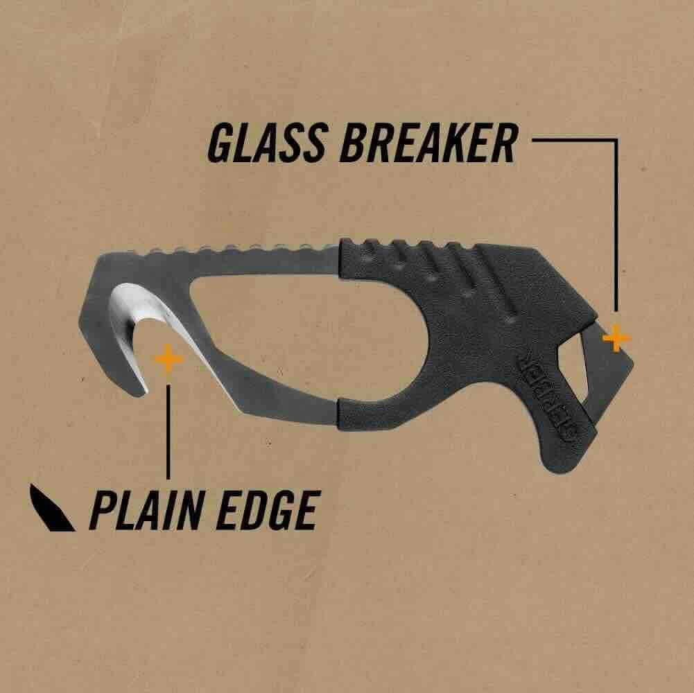 Gerber Gurtschneider, Strap Cutter, Mit integriertem Glasbrecher, Gesamtlänge: 11,1 cm, Schwarz, 22-