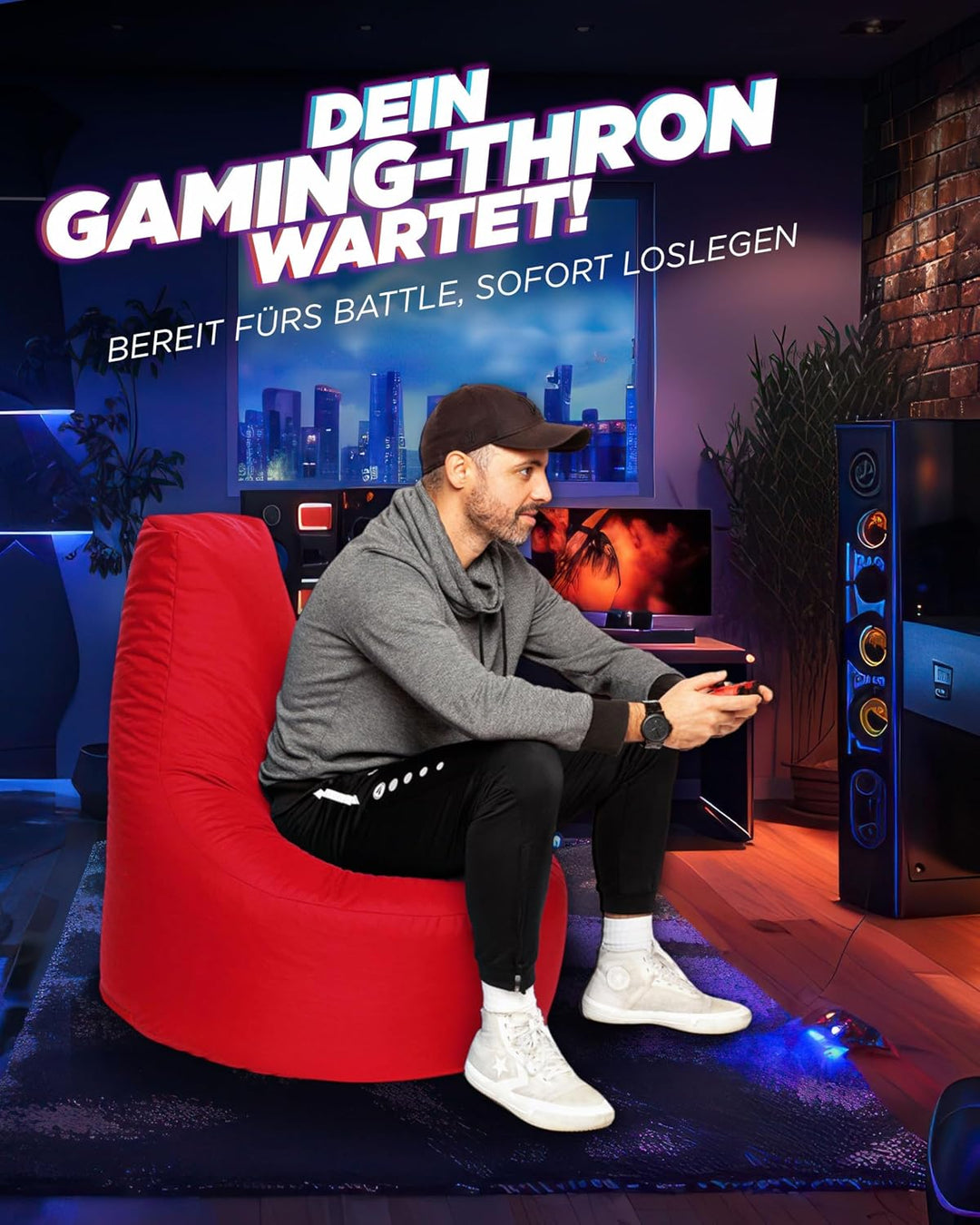 PATCH HOME Gamer Sessel mit Reissverschluss Lounge Kissen Sitzsack Sitzkissen Bean Bag In & Outdoor