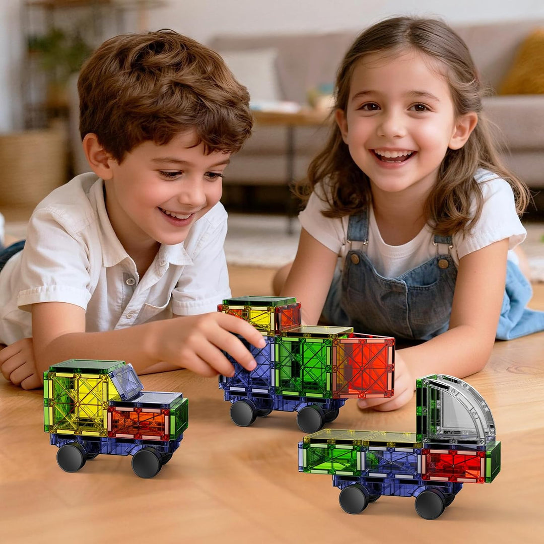 Magnetische Bausteine Strassenset, 40PCS Magnetische Fliesen Stadtbaukasten mit Magnetauto, Magnetbl