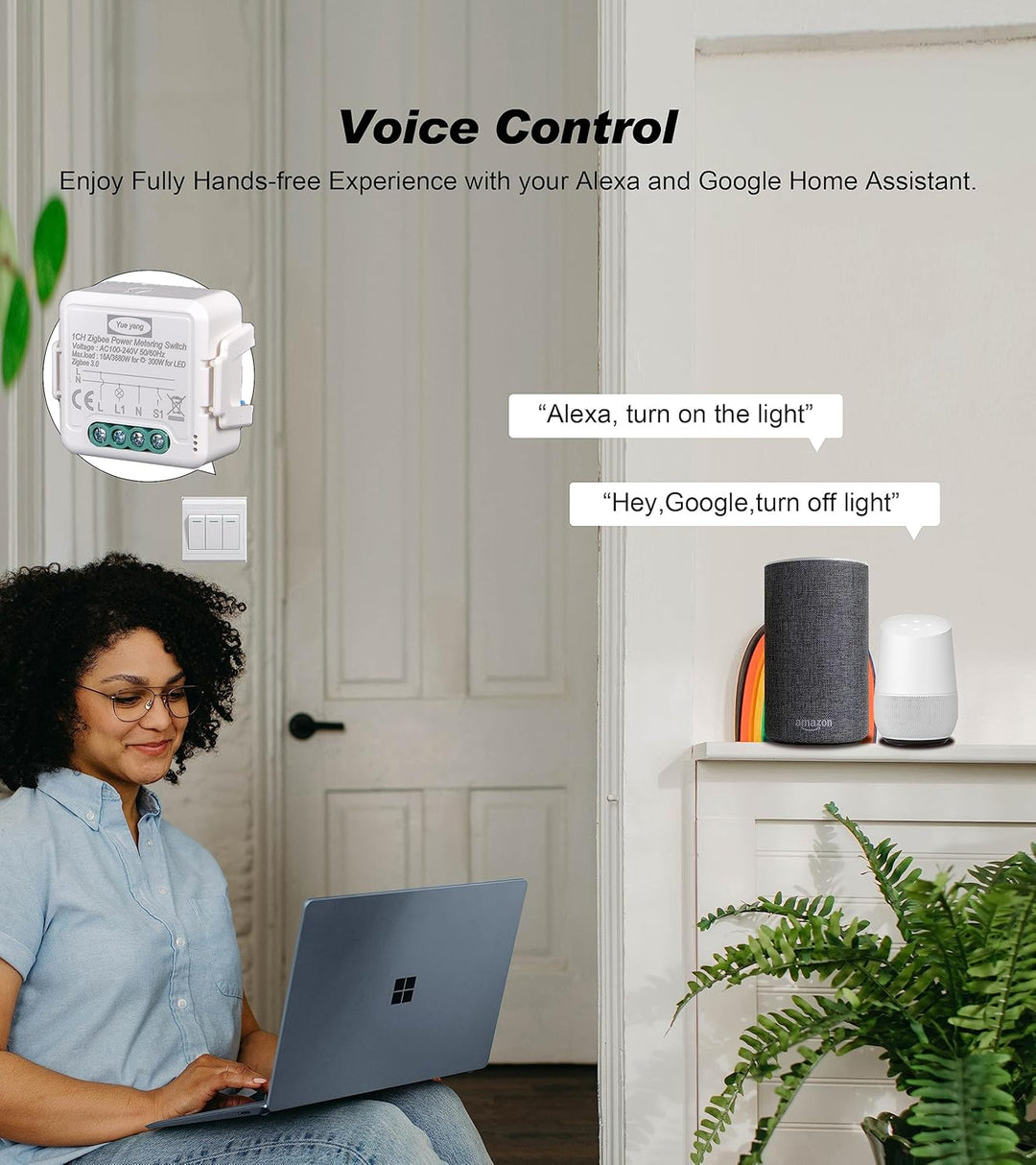 Yueyang 16A Zigbee-Schalter mit Stromverbrauchsmesser, Relais-Leistungsmessung, Smart Control App Sm