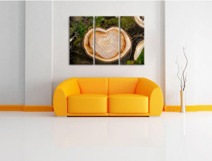 Pixxprint Jahresringe am Baumstamm / 3-Teilig/Gesamtmass 120cm Leinwandbild bespannt auf Holzrahmen/