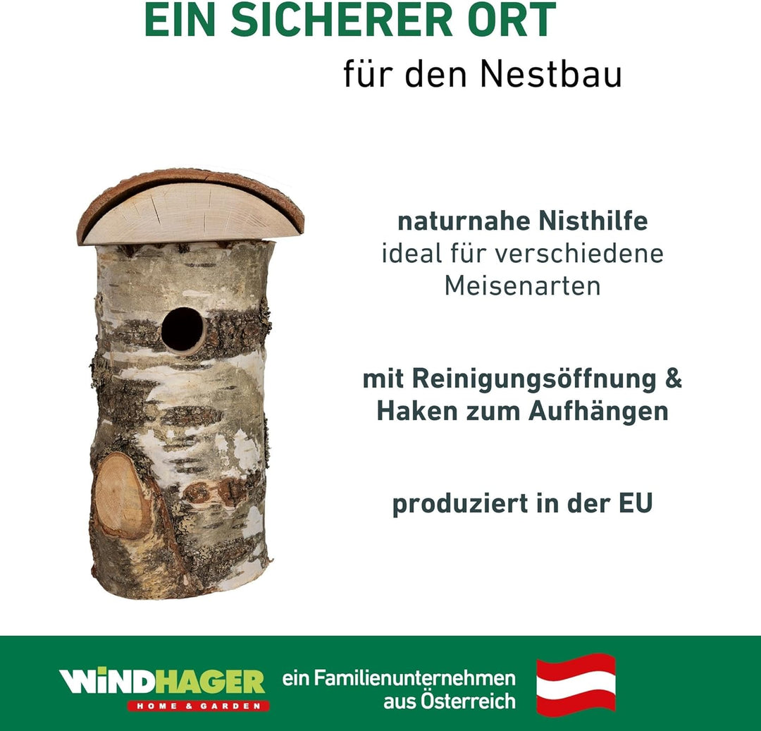 Windhager Nistkasten Wildkogel für Vögel | Einflugloch Ø 28 mm, Abnehmbares Dach, Birkenholz | Vogel