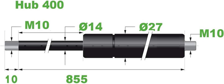 Trupa Gasdruckfeder Ø 14/27 M10 Hub=400 L=855 mm 500N(0170)