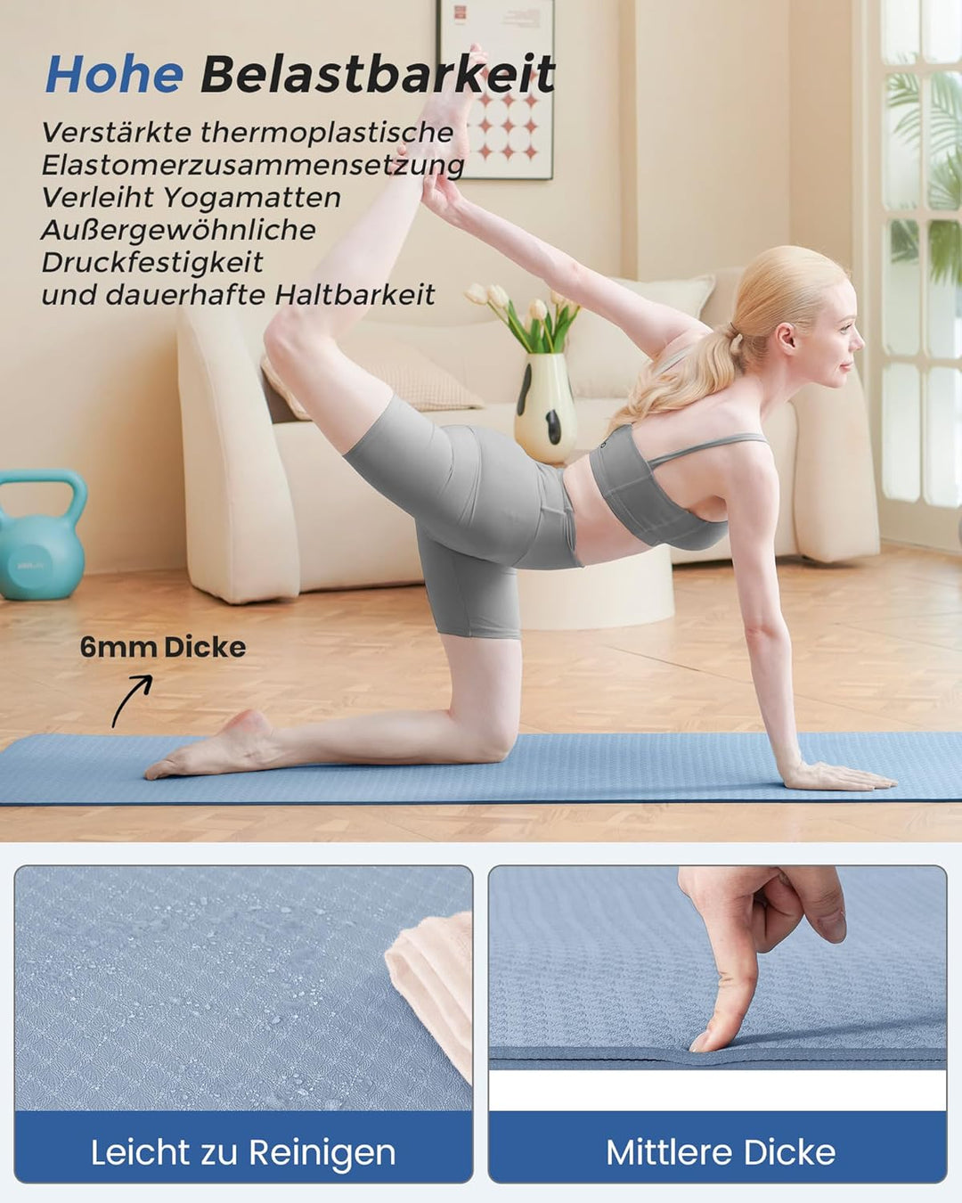 Oak &amp; Tea Yogamatte Rutschfest Fitnessmatte Umweltfreundliche TPE Sportmatte mit Tragegurt Gymnastik