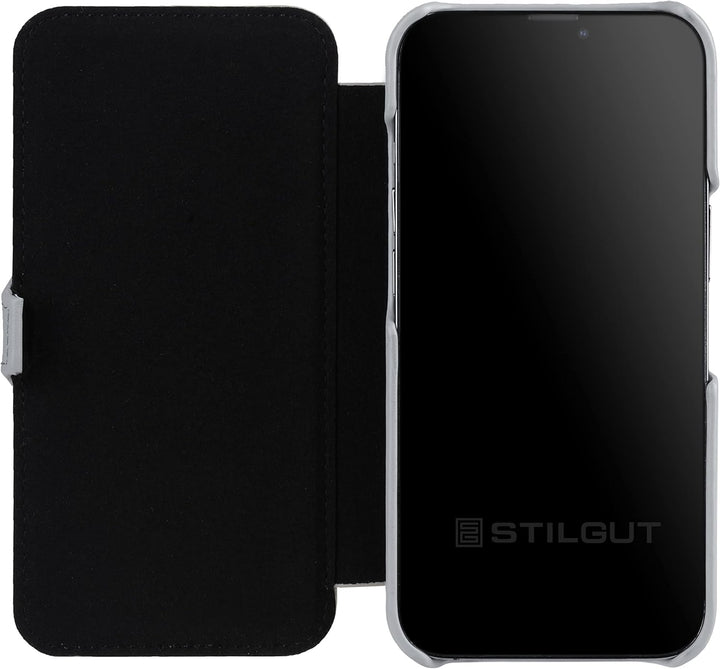 STILGUT Book Case kompatibel mit iPhone 13 mini (5.4“) Hülle aus Leder mit Clip-Verschluss, Klapphül