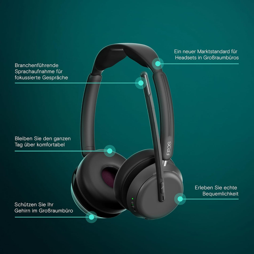 EPOS IMPACT 1060 Hochwertiges Büro-Bluetooth Headset - Beidseitig, EPOS AI verbesserte Sprachaufnahm