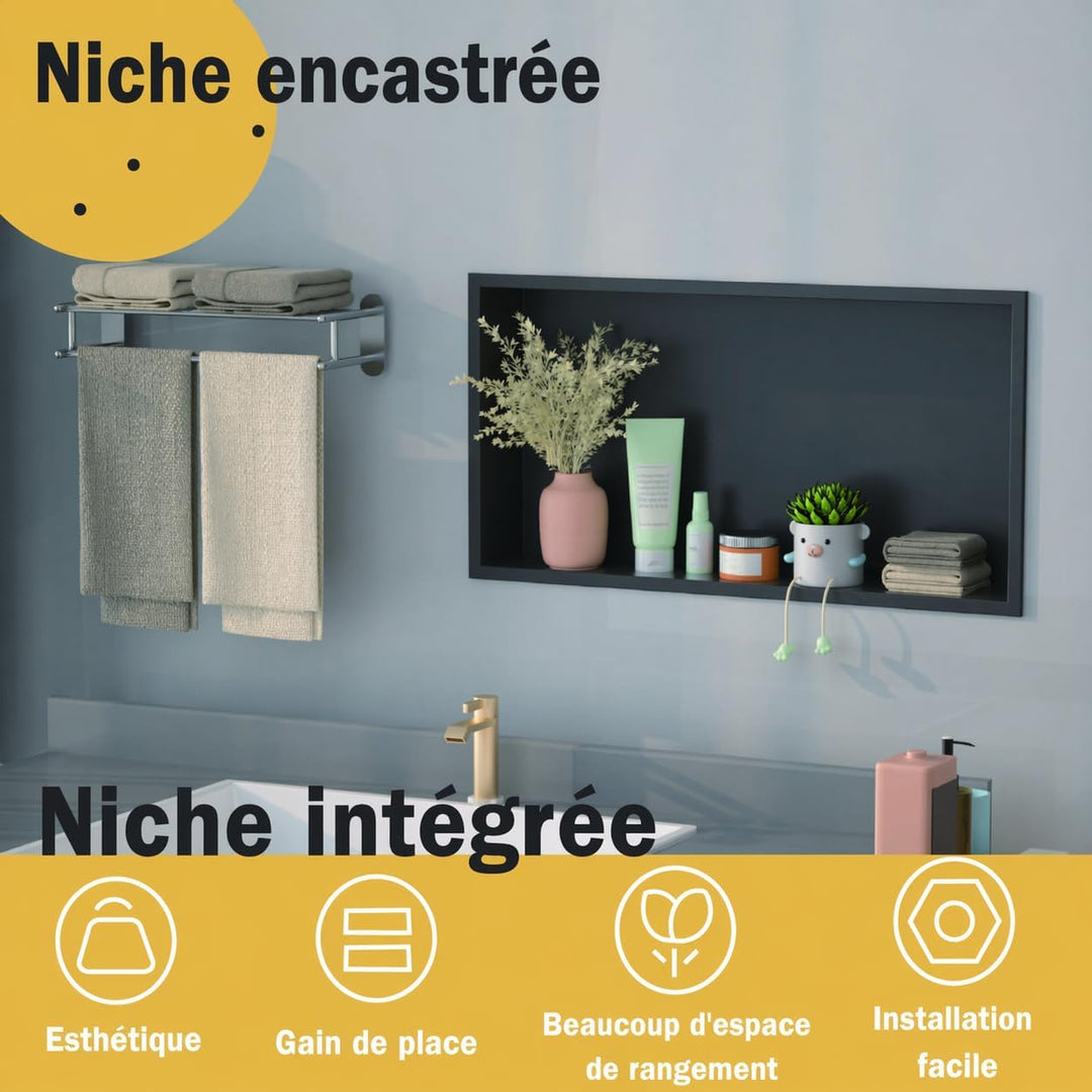 Edelstahl Wandmontierte Duschbrause, Wandnische mit Unterputz Einbau & wasserdichte Duschablage – Sc