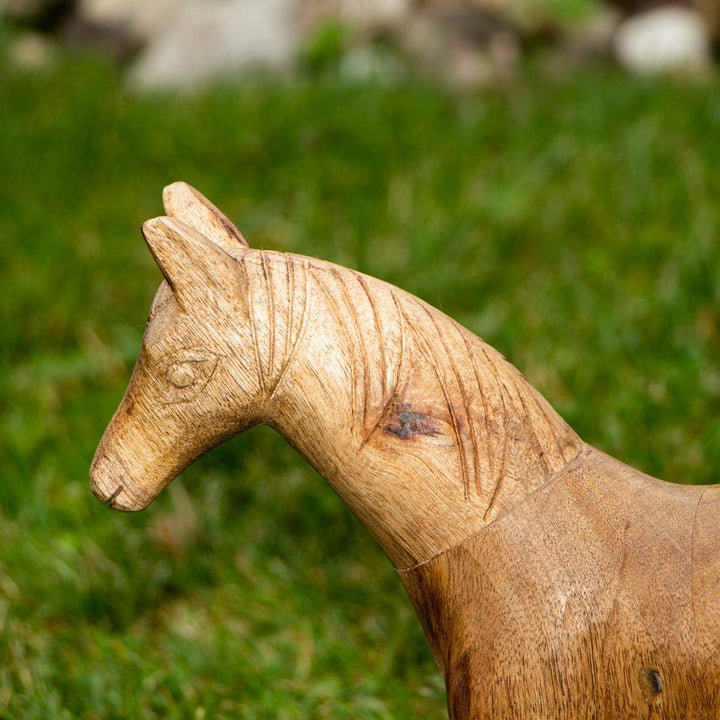 Antikas - Pferde Figur Gartenfigur Holzfigur Tiere Tierfiguren Dekoration - 32 cm x 26 cm