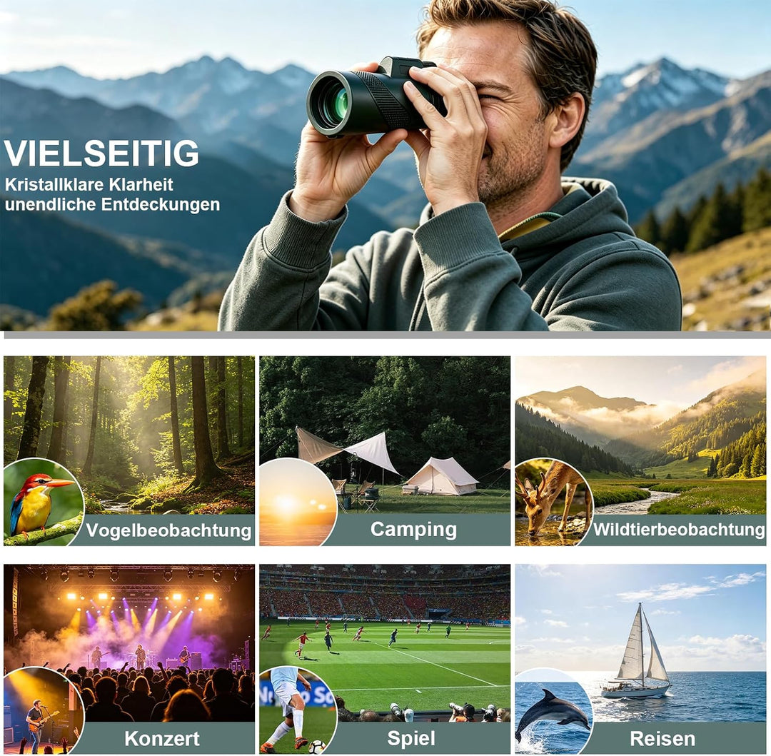 BIBIRE 40x60 Monokular-Fernrohr für Erwachsene, hochvergrössernd | Monokular mit Smartphone-Adapter