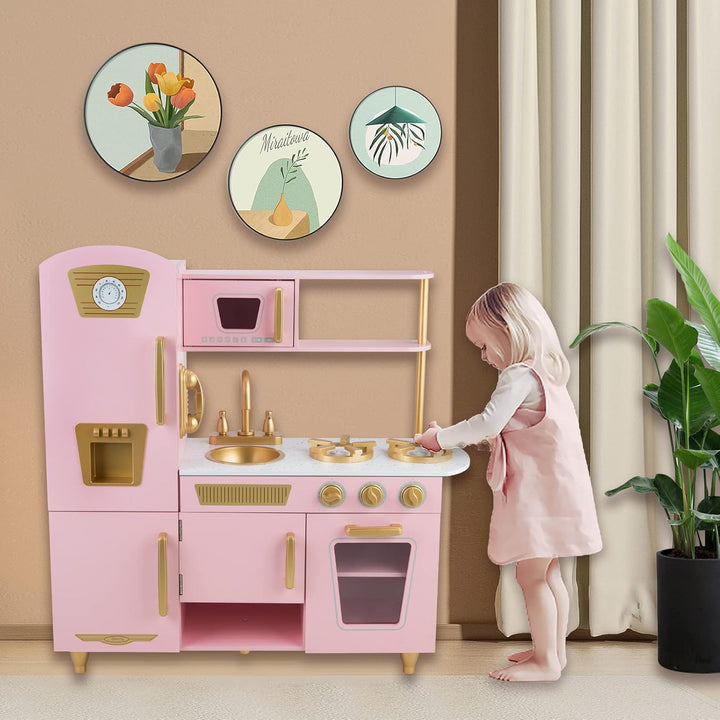 Hölzerne Kinderküche, Kinderspielküche mit Spüle Herd Backofen, Holzküche Spielzeugküche, Spielküche