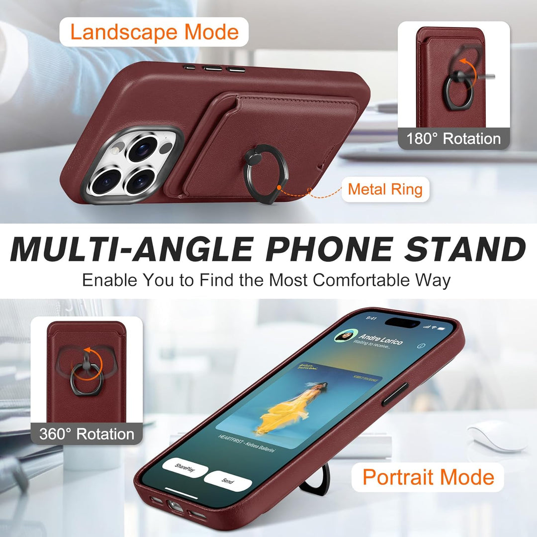SHIELDON Hülle für iPhone 15 Pro Handyhülle Handy Kartenhalter [Echtleder] [2-IN-1 ] [Kabellos Aufla