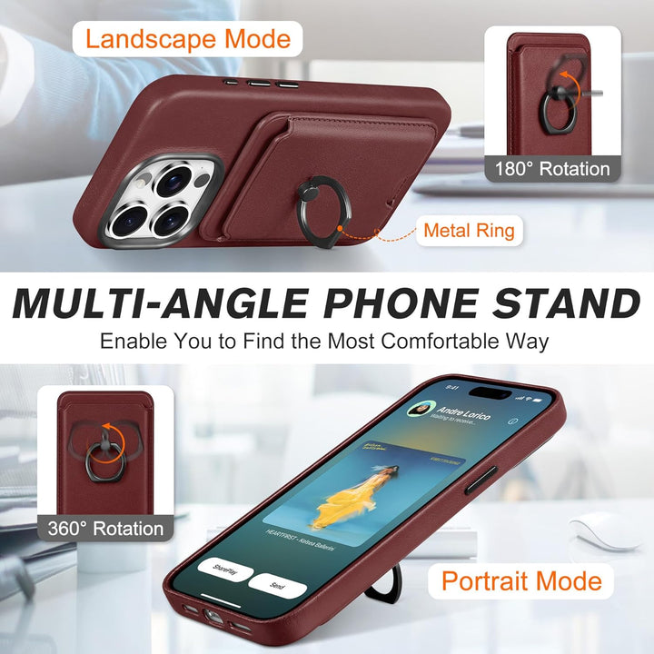 SHIELDON Hülle für iPhone 15 Pro Handyhülle Handy Kartenhalter [Echtleder] [2-IN-1 ] [Kabellos Aufla