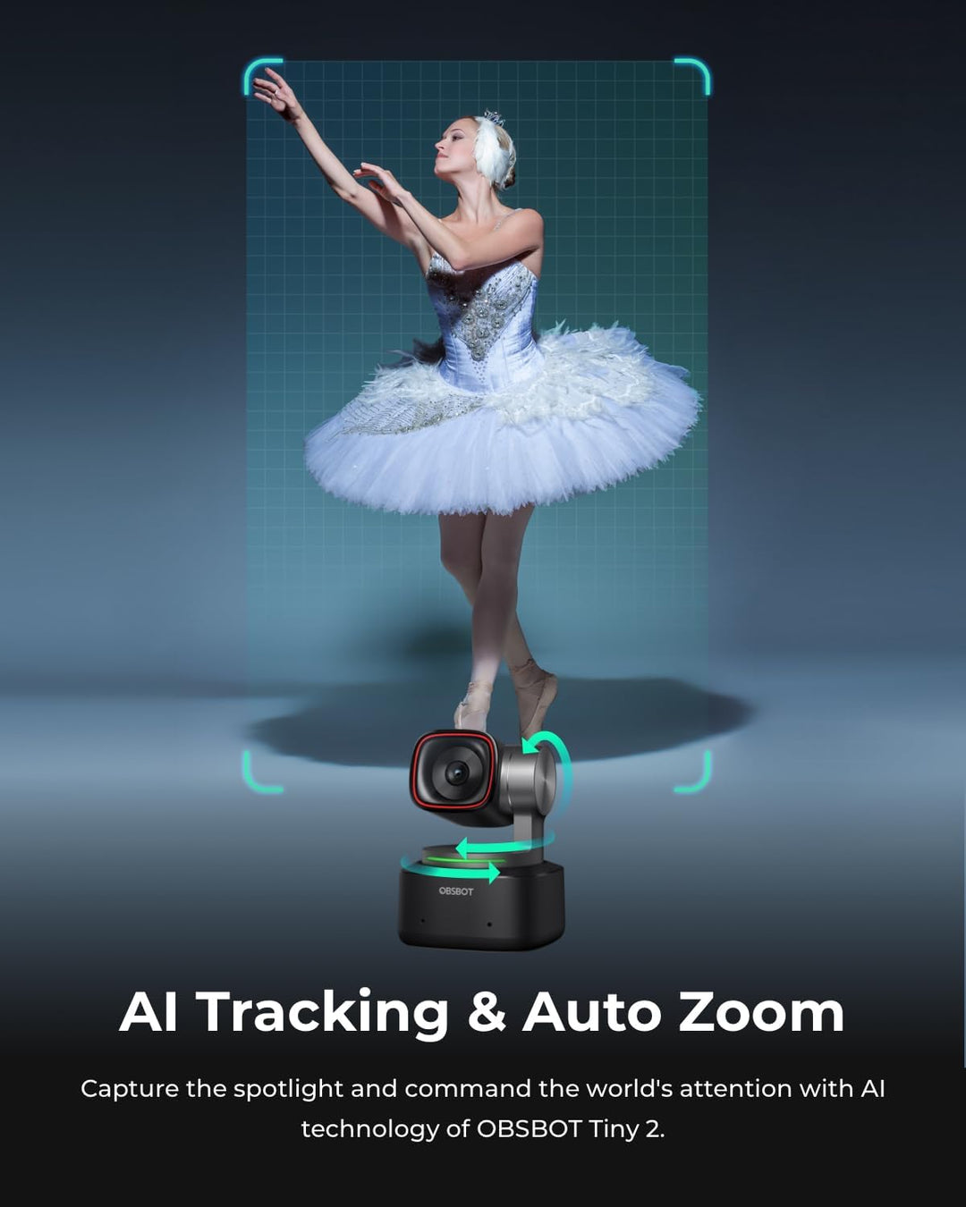OBSBOT Tiny 2 - PTZ 4K Webcam & Fernbedienung,KI-Tracking, Sprachsteuerung, Gestensteuerung, Autofok