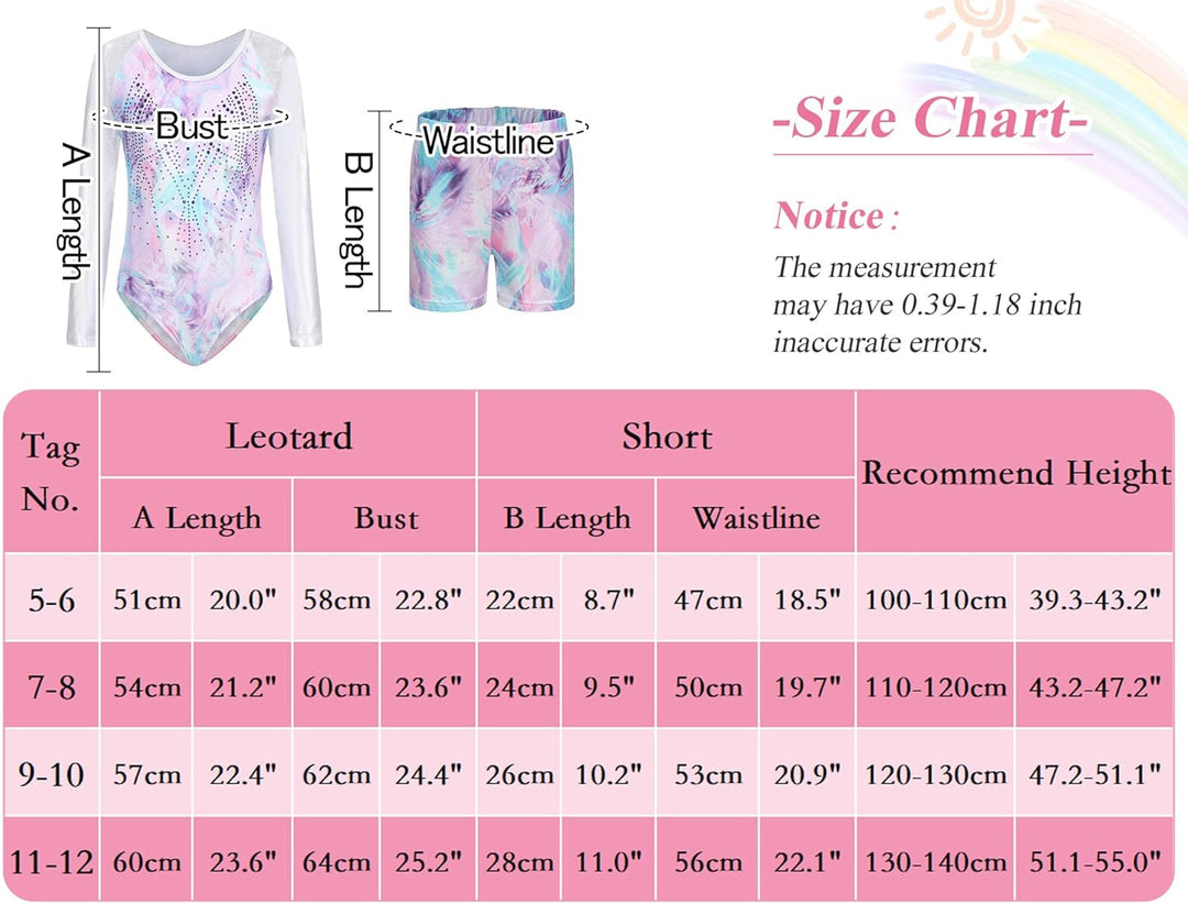 SEAUR Mädchen Turnanzug Turnshorts Haarband Set Kinder Turnen Trikot Shorts Gymnastik Ärmellos/Langa