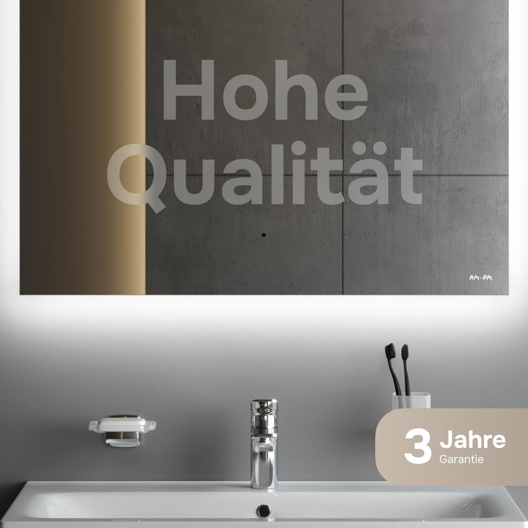 AM.PM Hit – LED Spiegel 80 x 70 cm mit Beleuchtung | Badezimmerspiegel mit LED | Spiegel mit Licht d