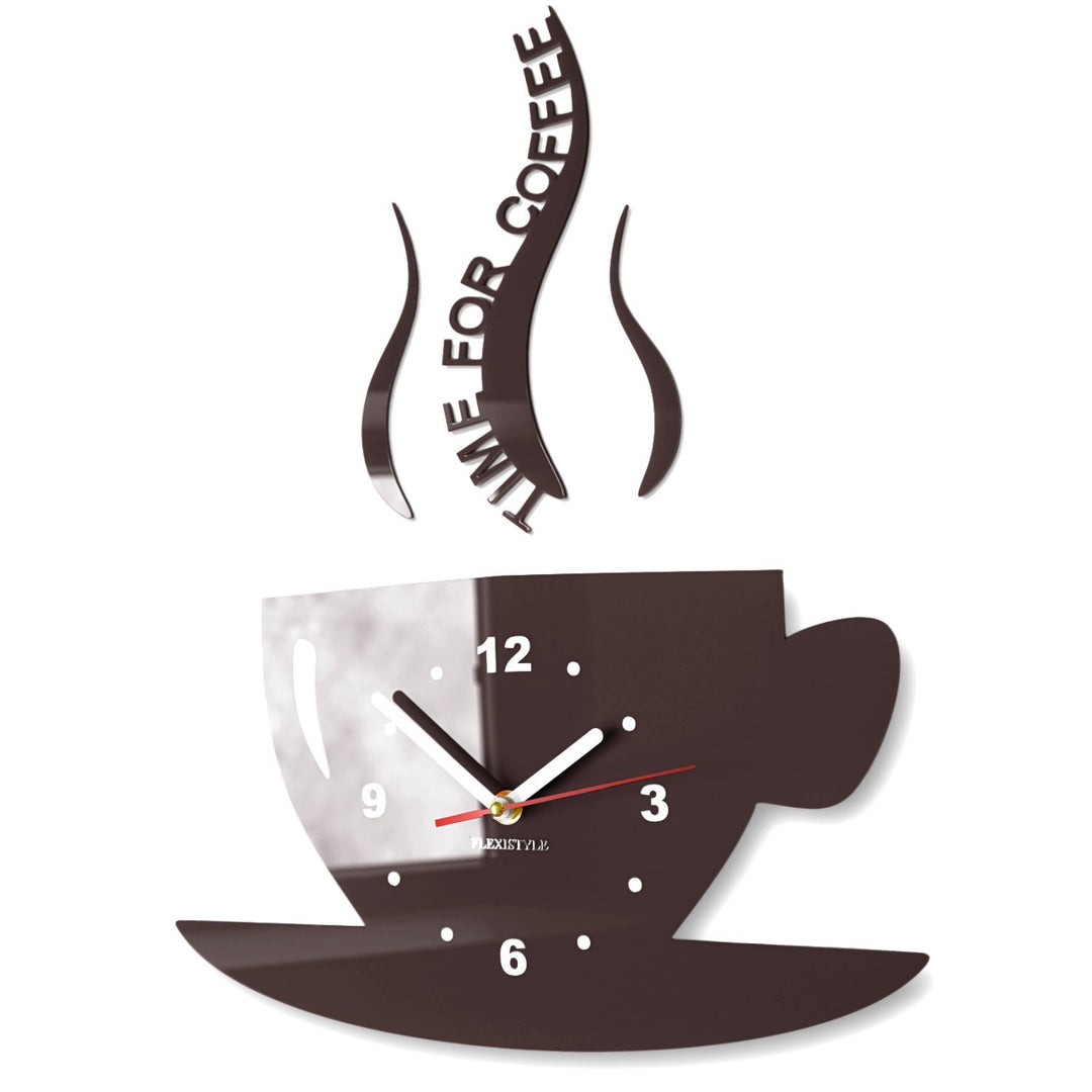 Tasse Time for Coffee (Zeit für Kaffee) Moderne Küche Wanduhr, Wenge Braun, 3D römisch, wanduhr deko