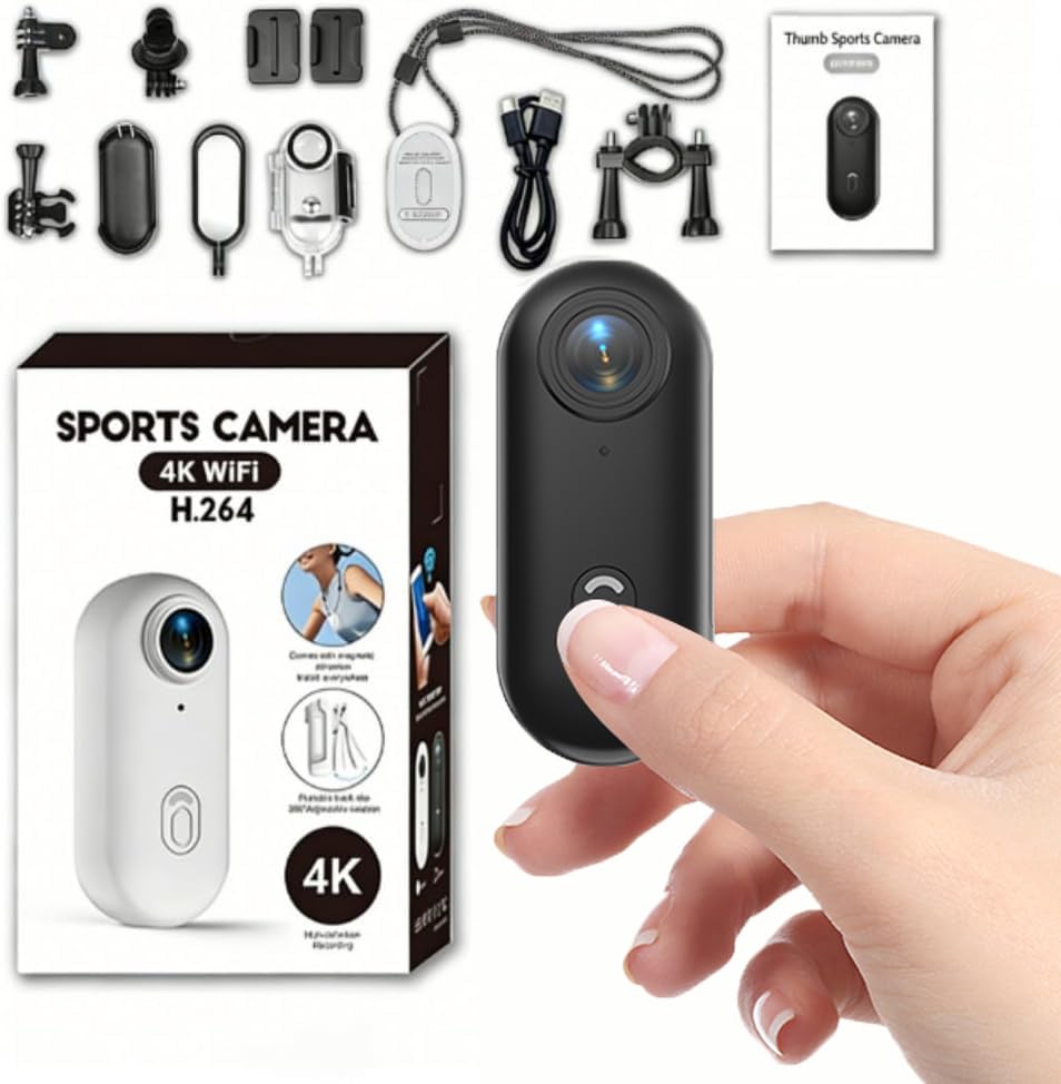 4K Mini Daumen Action Kamera, Tragbare Vlogging-Kamera Wasserdicht 360° 4K Body Cam, Daumengrösse Wi