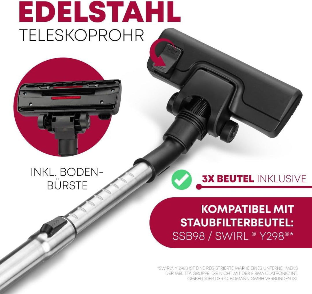 Clatronic® Staubsauger mit Beutel | Bodenstaubsauger mit energiesparenden 700 Watt | Staubsauger mit